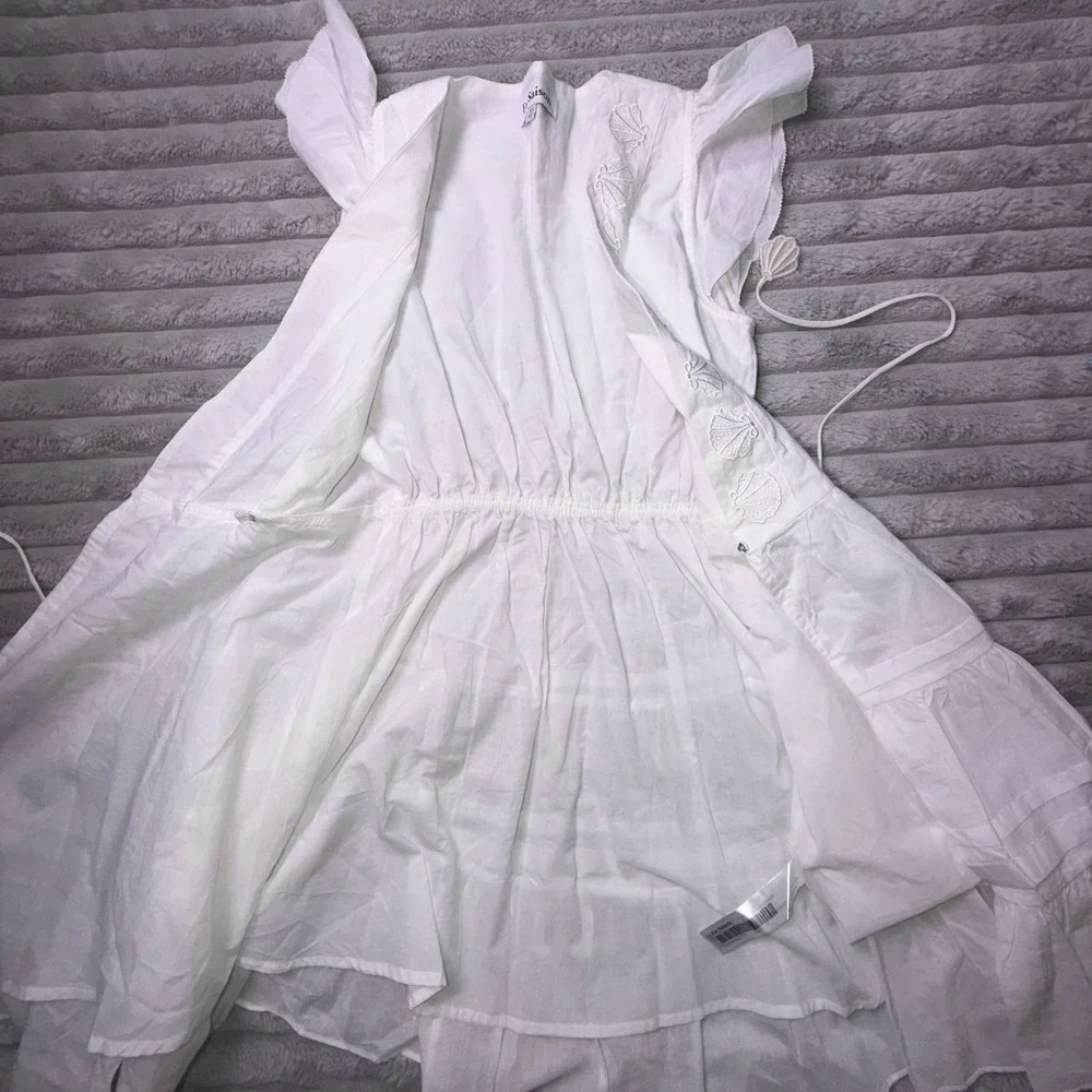 En Saison‎ Womens XS White Shell Ruffle Poplin Wrap Dress Coastal Summer Beach